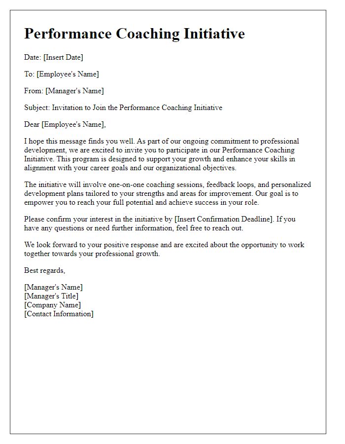 Letter template of Performance Coaching Initiative