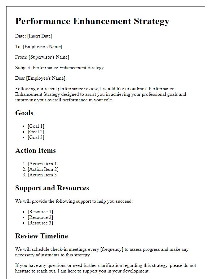 Letter template of Performance Enhancement Strategy