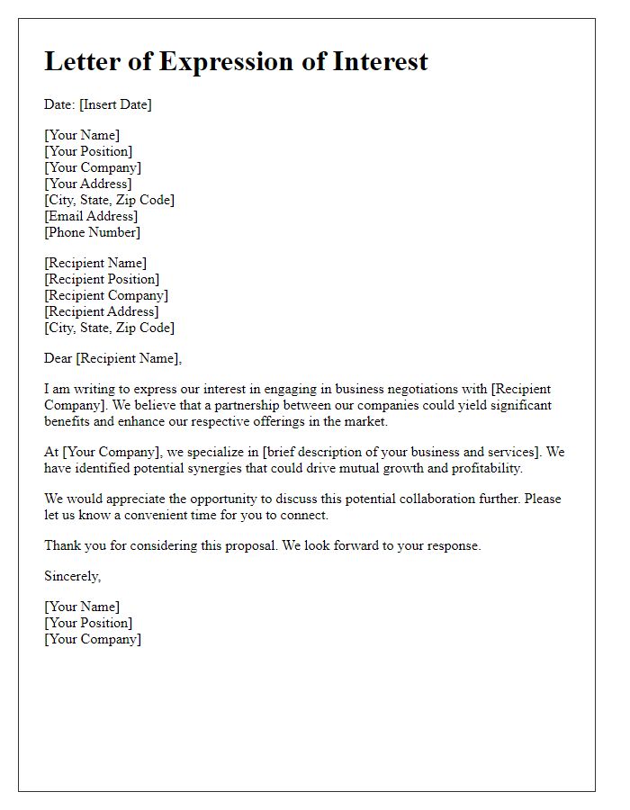 Letter template of expression of interest in business negotiations