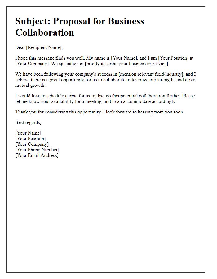 Letter template of outreach for business collaboration talks