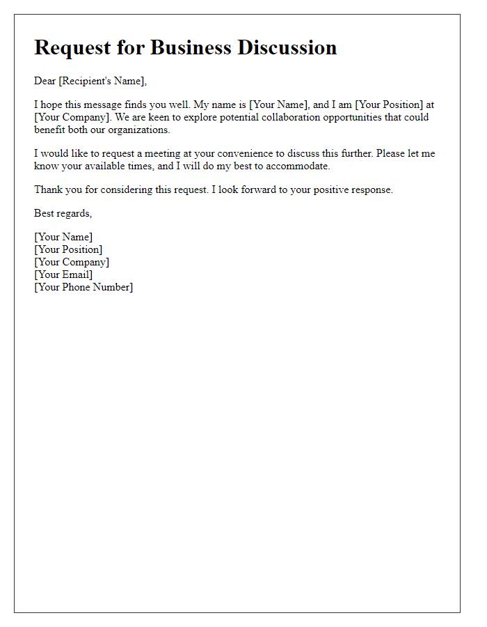 Letter template of request for business discussion