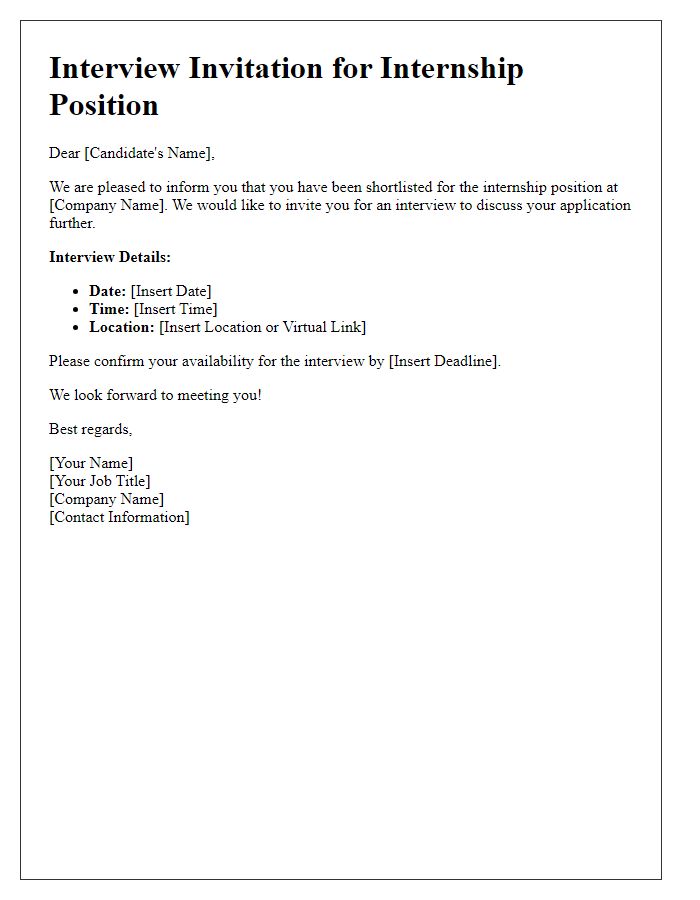 Letter template of Job Interview Invitation for Internship Position