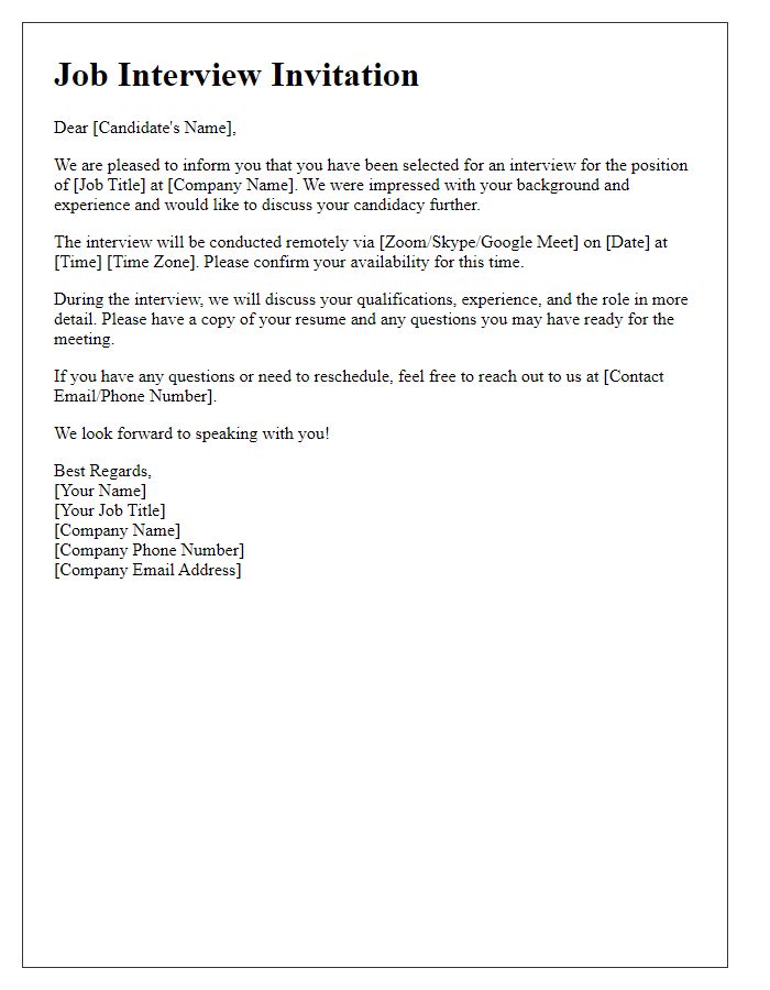 Letter template of Job Interview Invitation for Remote Work Opportunity