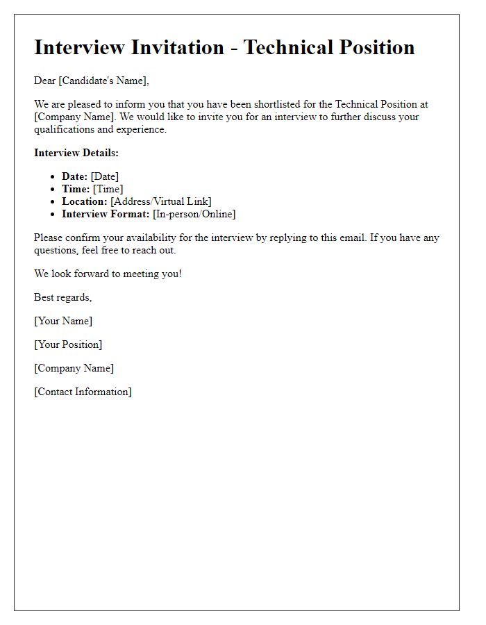 Letter template of Job Interview Invitation for Technical Position