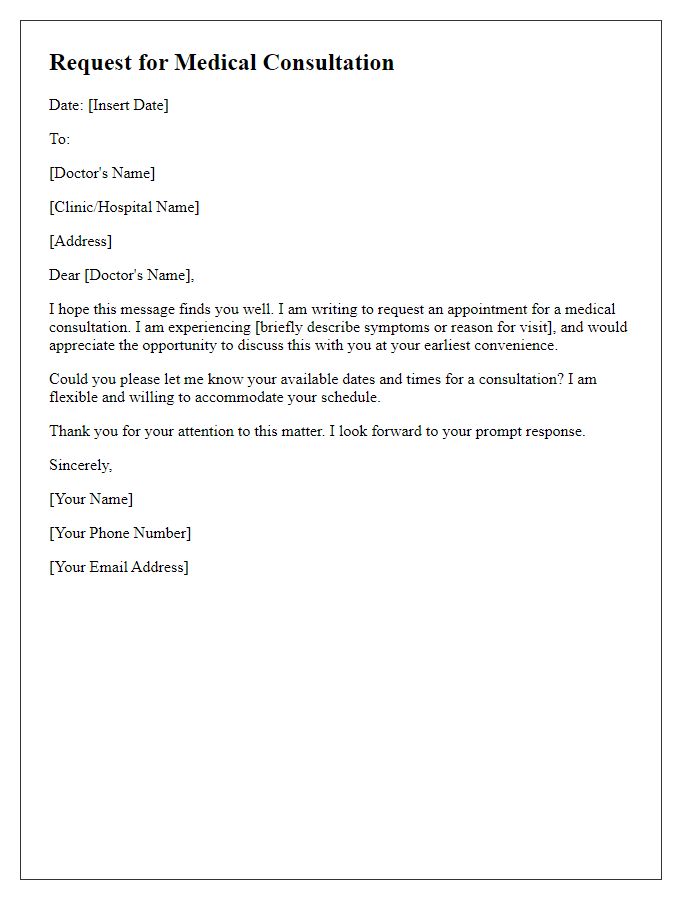 Letter template of request for scheduling a medical consultation