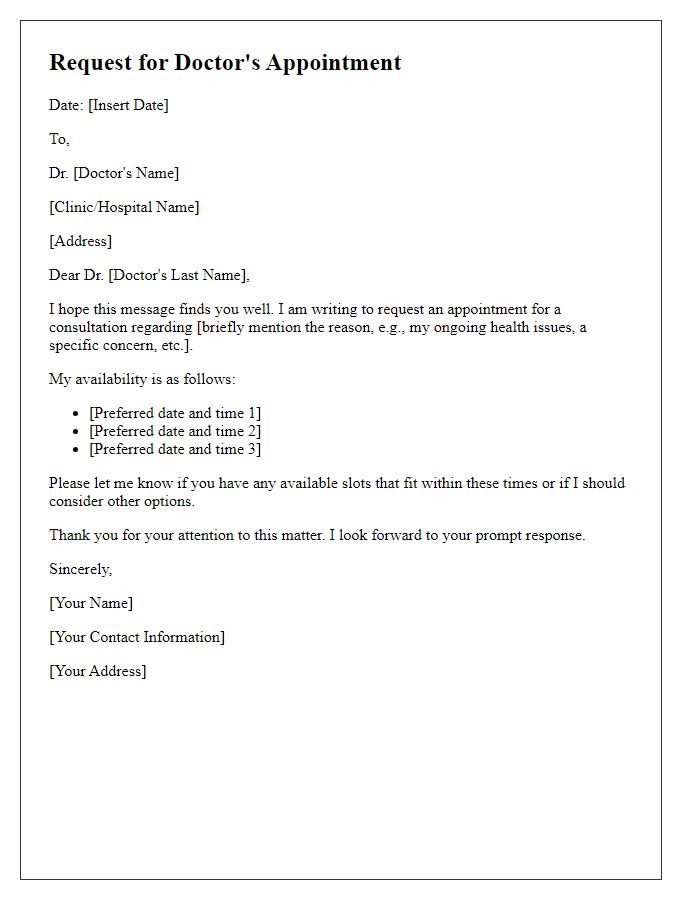 Letter template of seeking a doctor's appointment