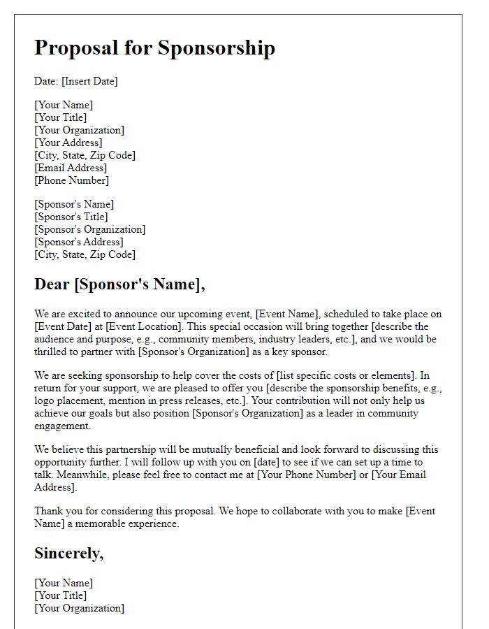 Letter template of proposal for special event sponsorship.