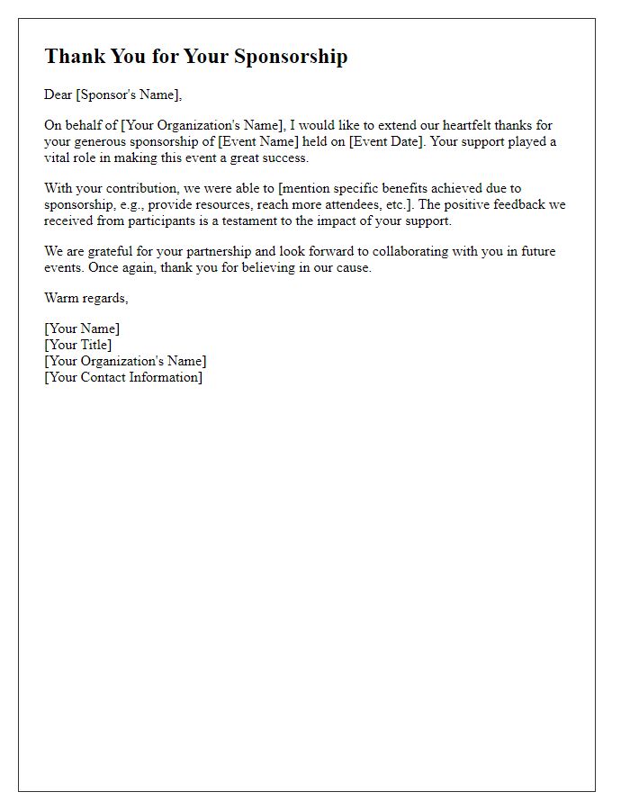 Letter template of thank you for special event sponsorship.