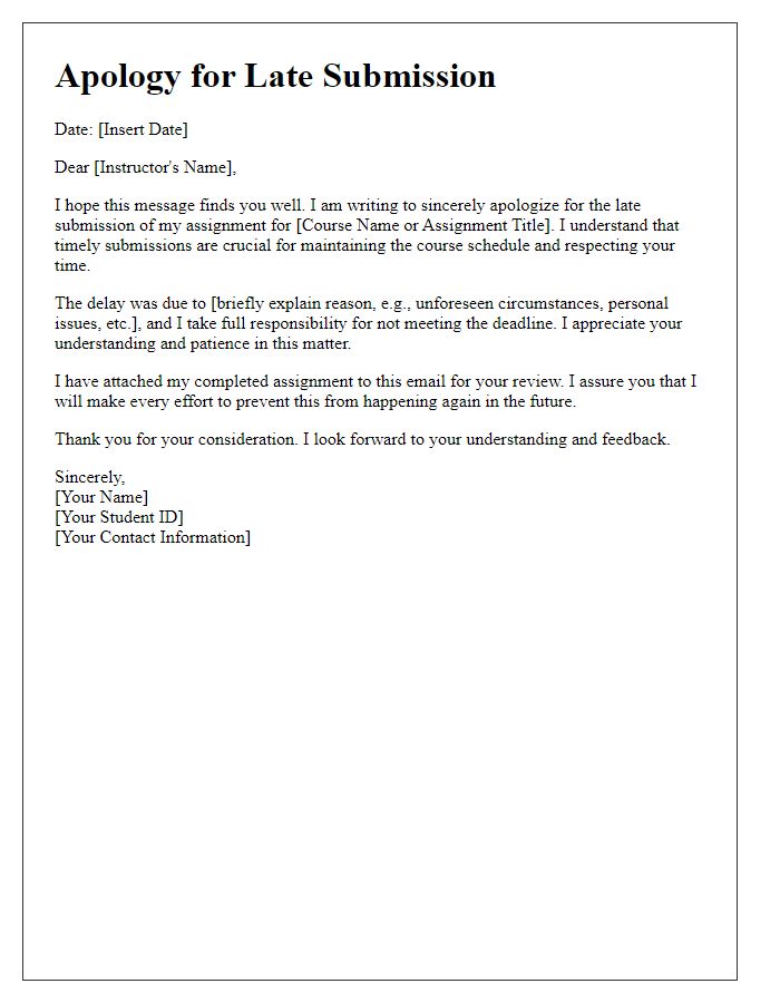 Letter template of apology for late submission of assignment