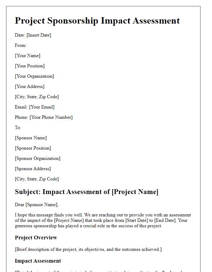 Letter template of project sponsorship impact assessment