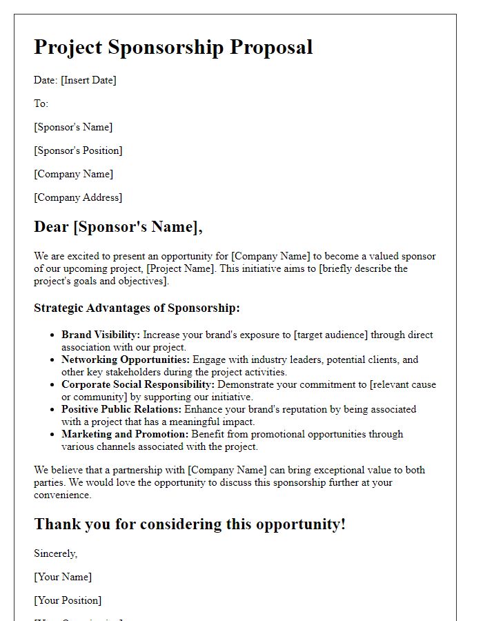 Letter template of project sponsorship strategic advantages