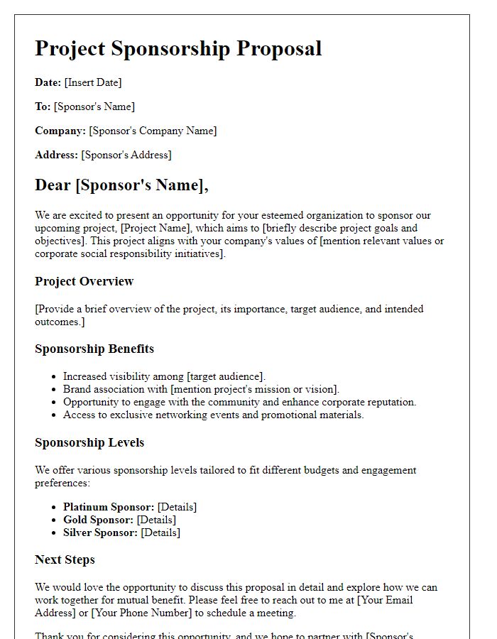 Letter template of project sponsorship value proposition