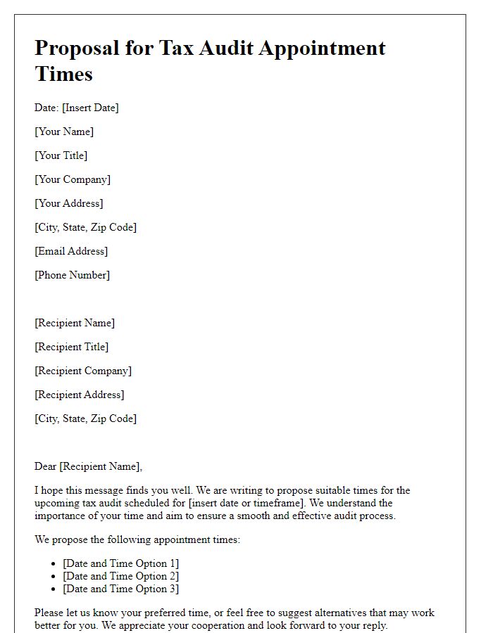 Letter template of proposal for tax audit appointment times