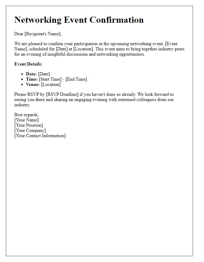 Letter template of networking event confirmation for industry peers.