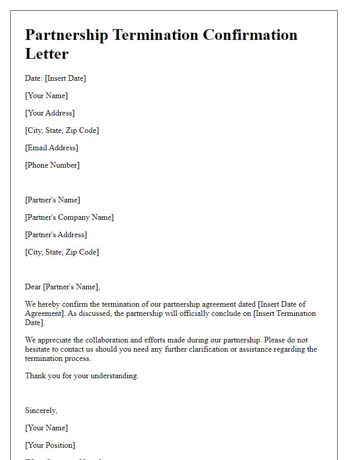 Letter template of partnership termination confirmation