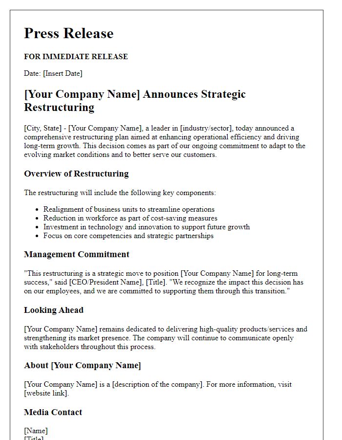 Letter template of company restructuring overview for media relations