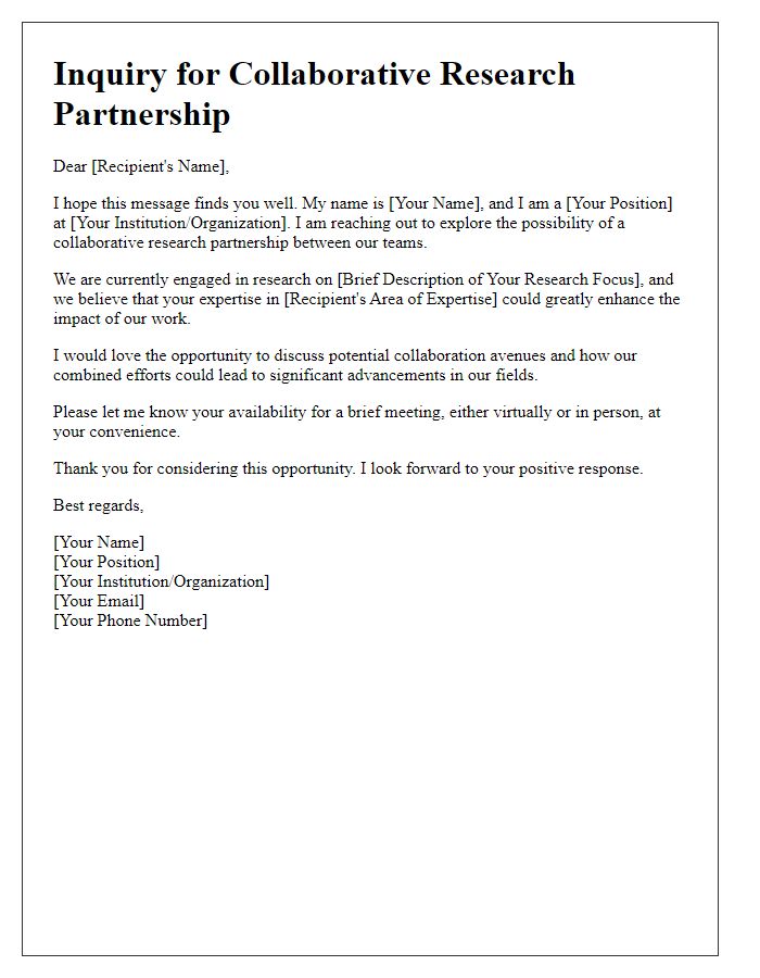 Letter template of collaborative research partnership inquiry