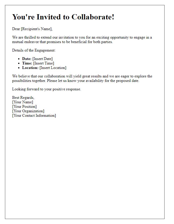 Letter template of engagement invitation for mutual endeavors