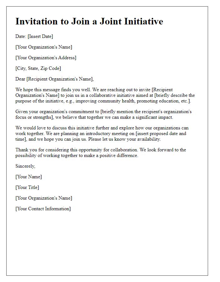 Letter template of joint initiative invitation for peer organizations