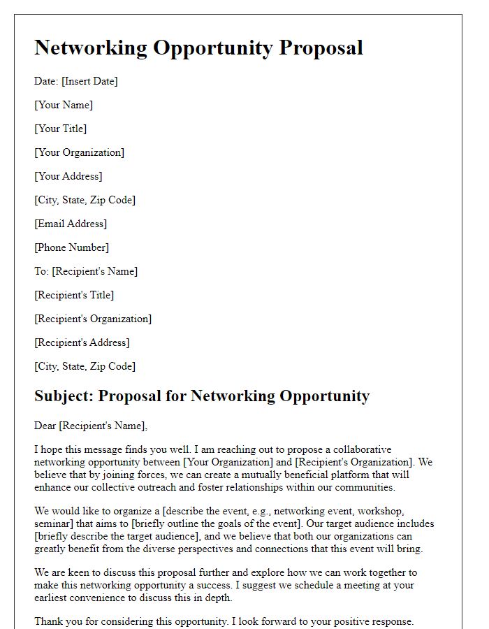 Letter template of networking opportunity proposal for organizations