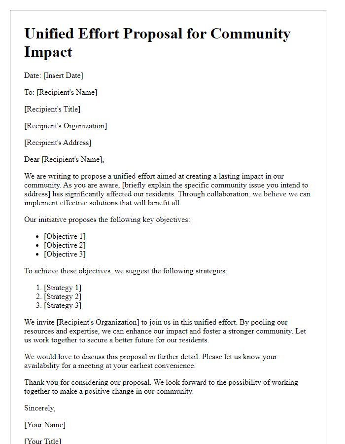 Letter template of unified effort proposal for community impact