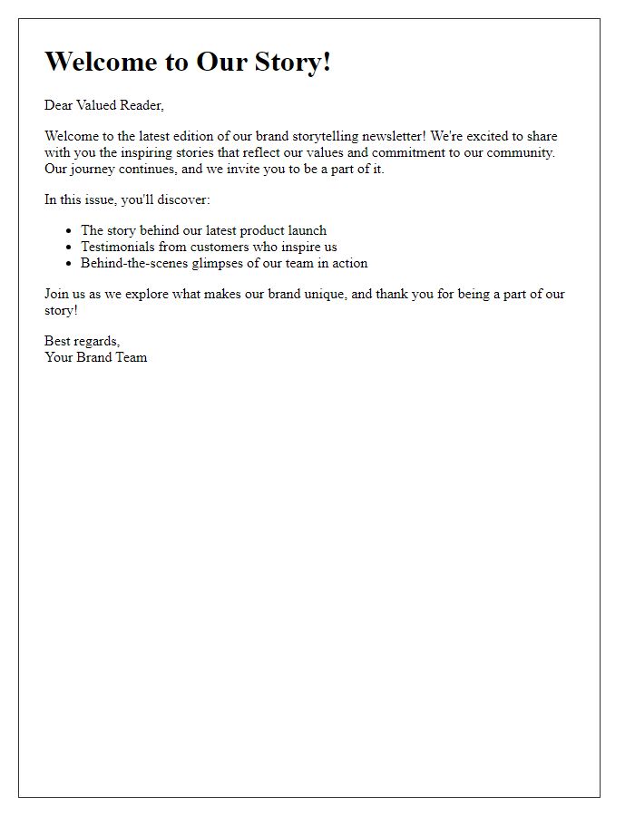 Letter template of brand storytelling newsletter greeting