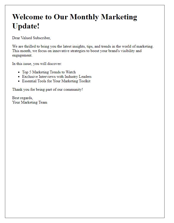 Letter template of engaging marketing newsletter start