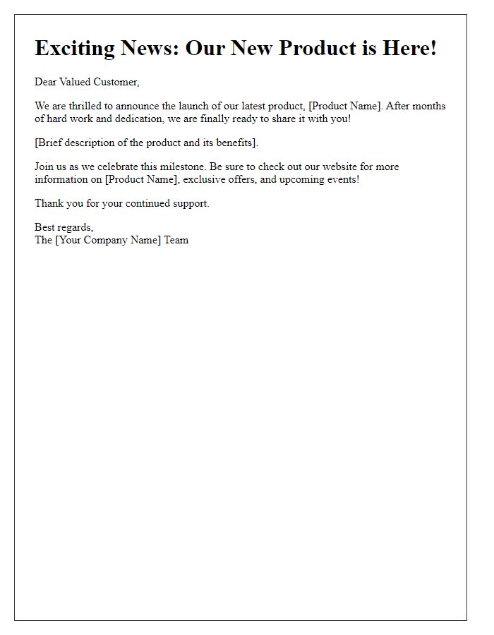 Letter template of product launch newsletter intro