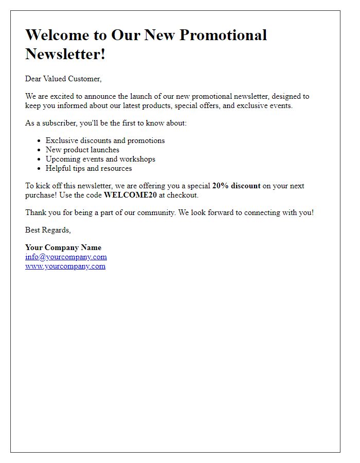 Letter template of promotional newsletter kickoff