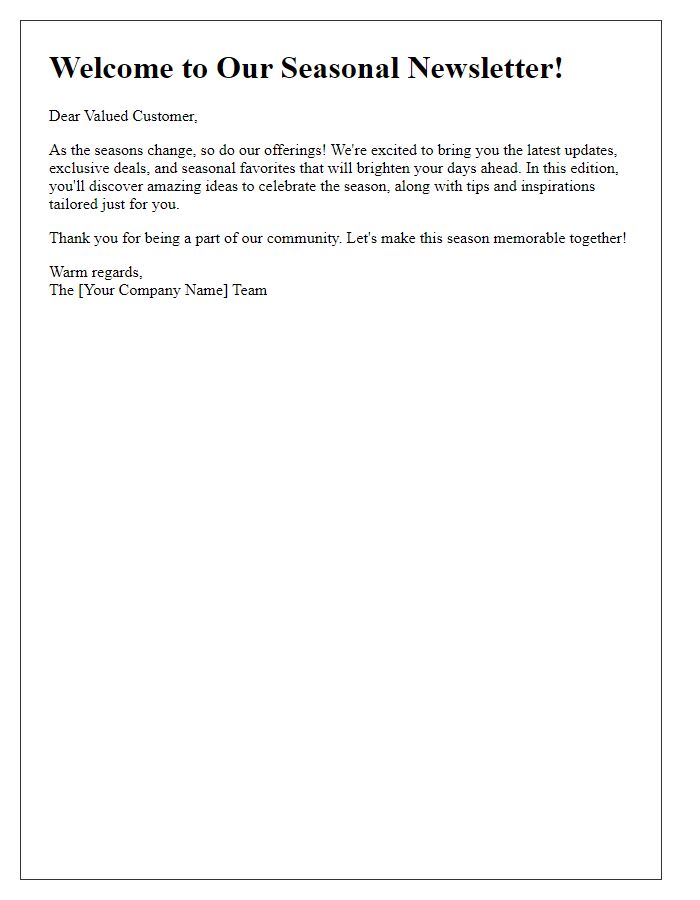 Letter template of seasonal marketing newsletter intro