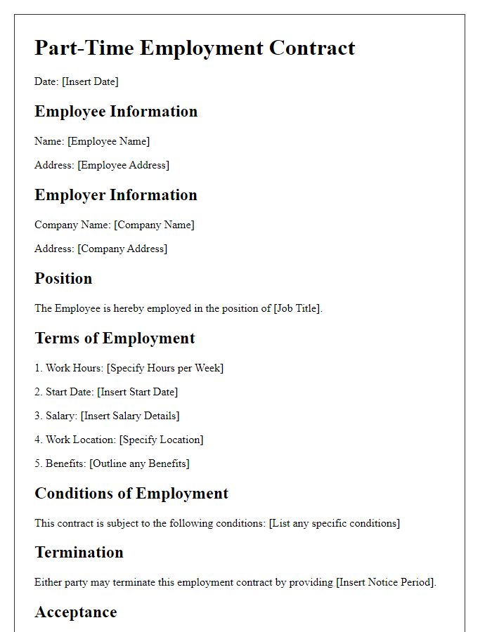 Letter template of part-time contract terms