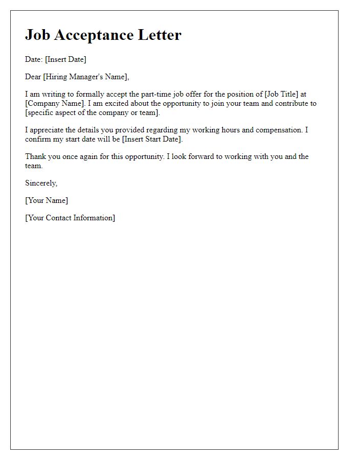 Letter template of part-time job acceptance