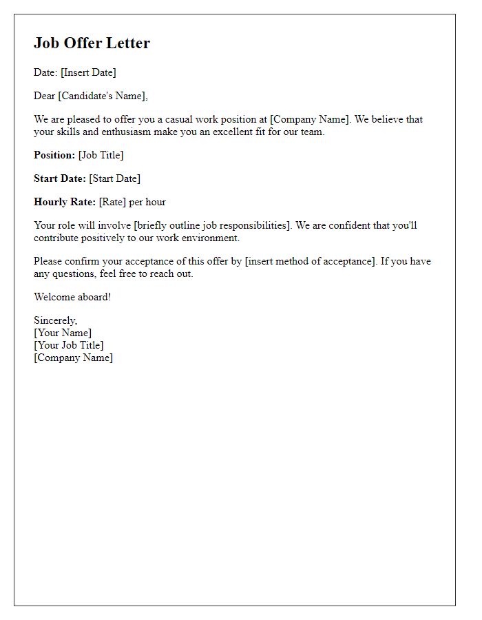 Letter template of casual work offer