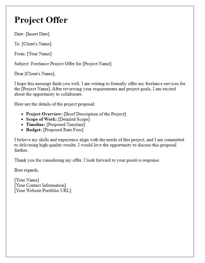 Letter template of freelance project offer