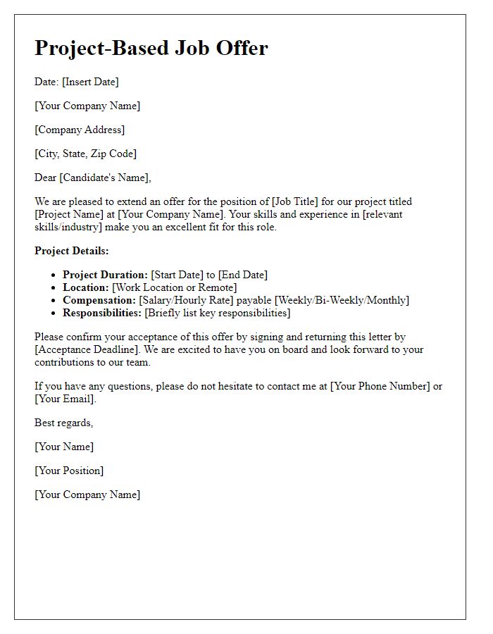 Letter template of project-based job offer