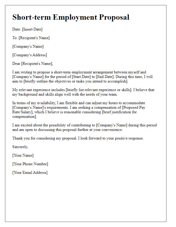 Letter template of short-term employment proposal