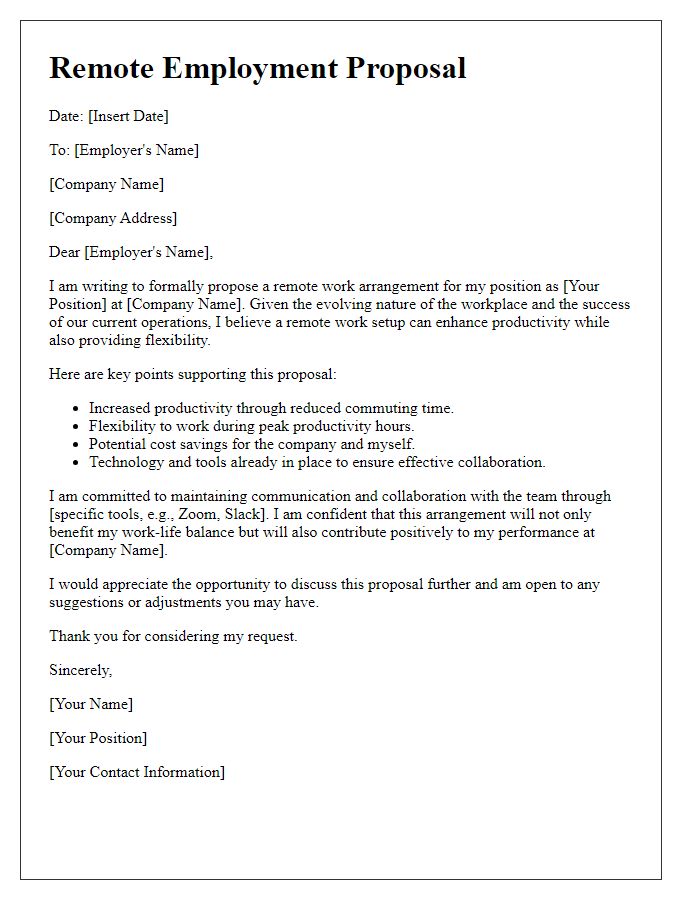 Letter template of remote employment proposal