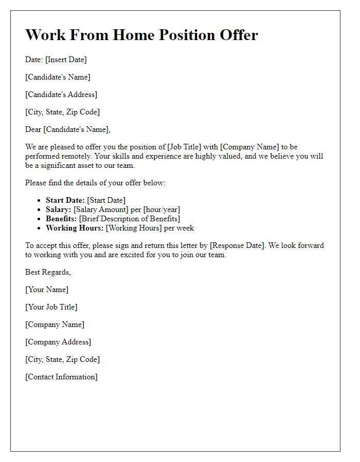 Letter template of work-from-home position offer