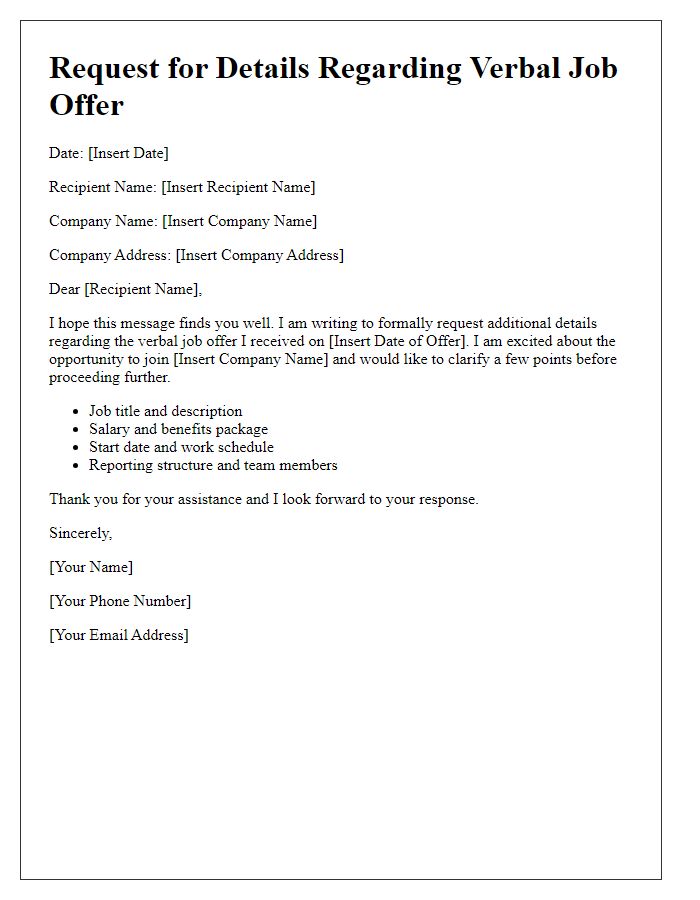 Letter template of verbal job offer details request