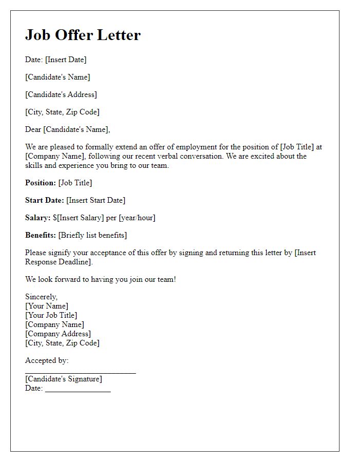 Letter template of verbal job offer formalization