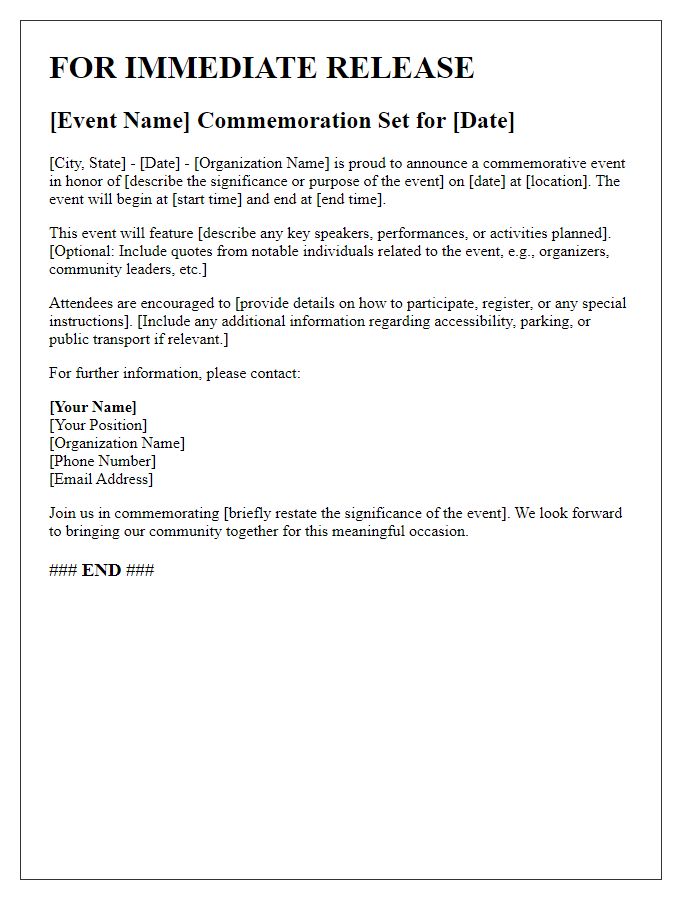 Letter template of commemorative event press release