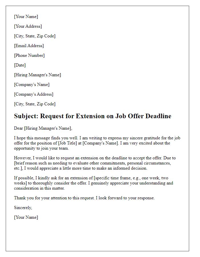 Letter template of application for job offer time extension