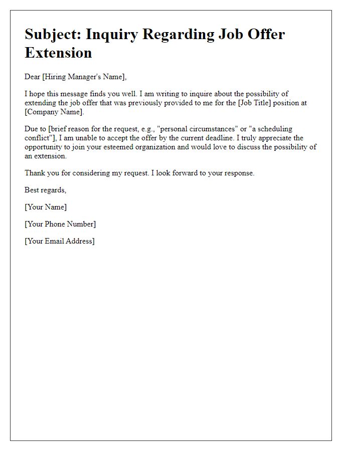 Letter template of job offer extension inquiry