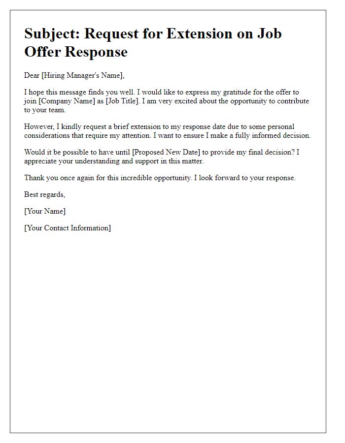 Letter template of job offer response delay request