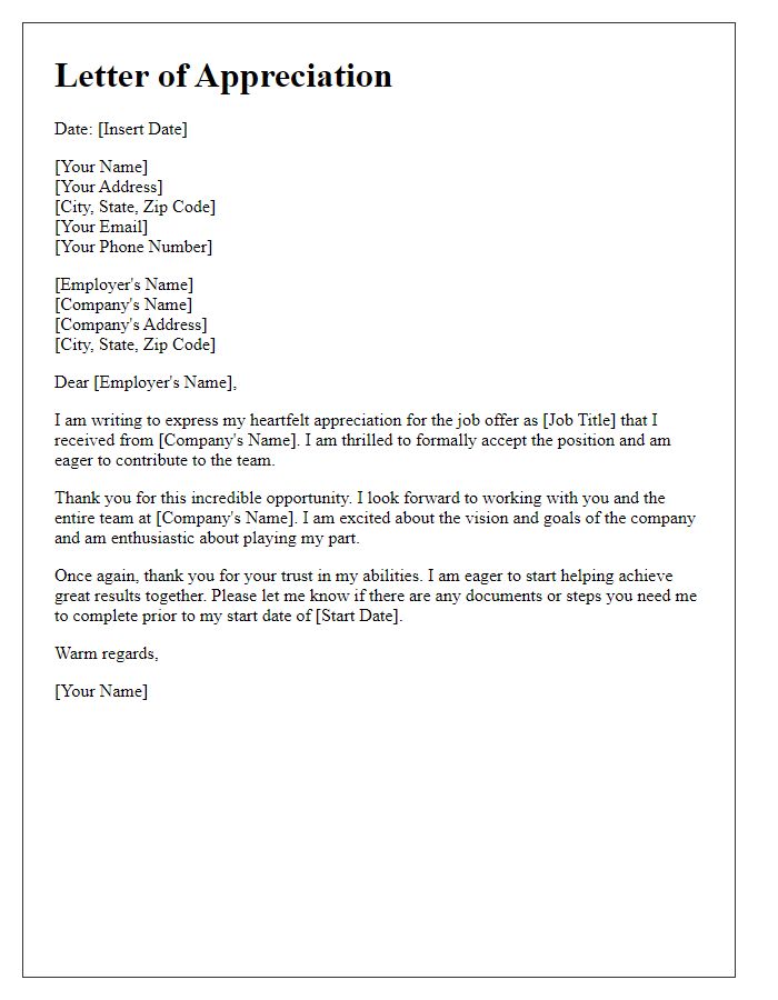 Letter template of appreciation for job offer acceptance