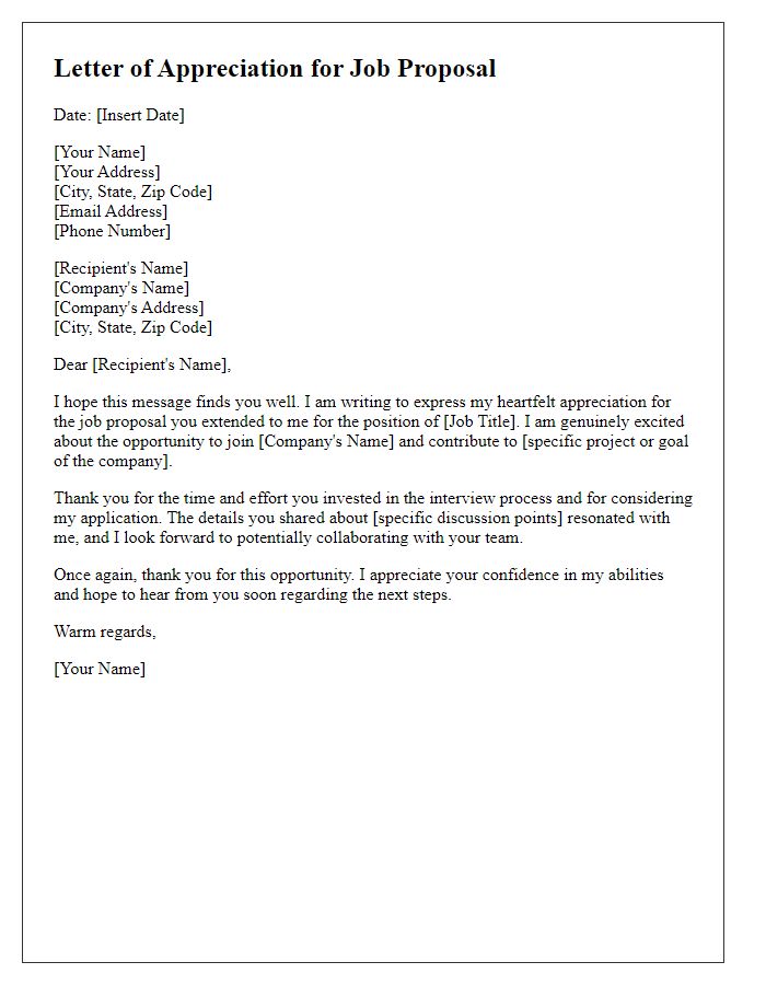 Letter template of appreciation for the job proposal