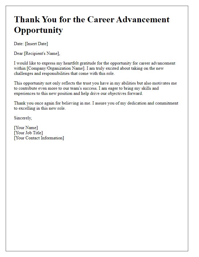 Letter template of thanks for the career advancement opportunity