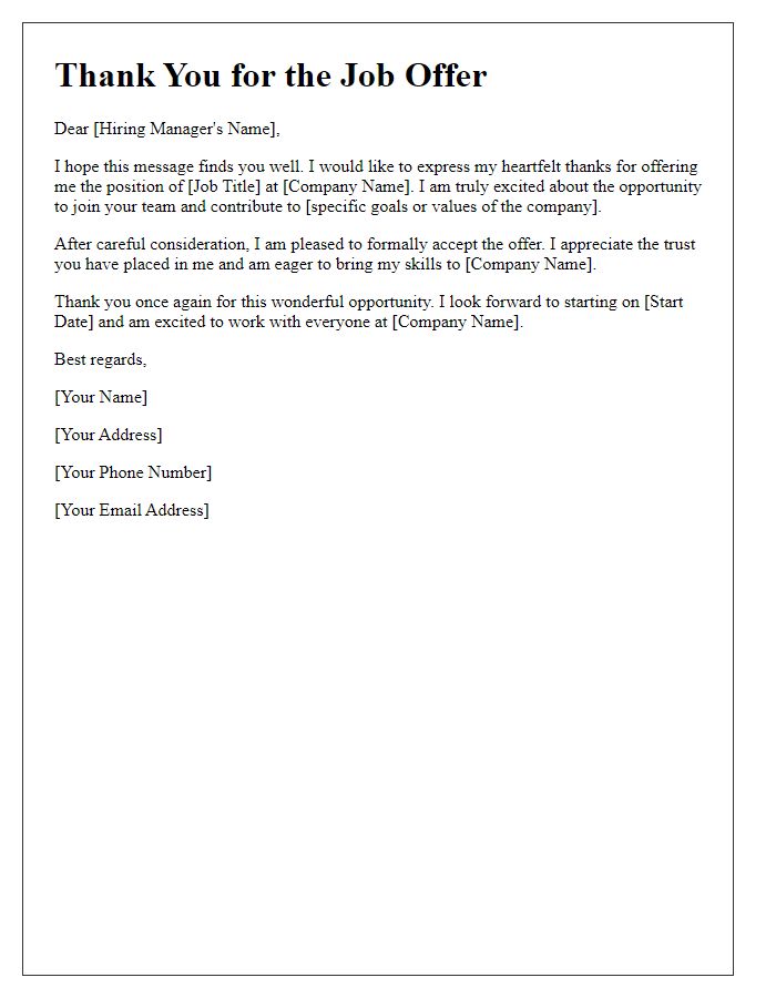 Letter template of thanks for the recent job offer