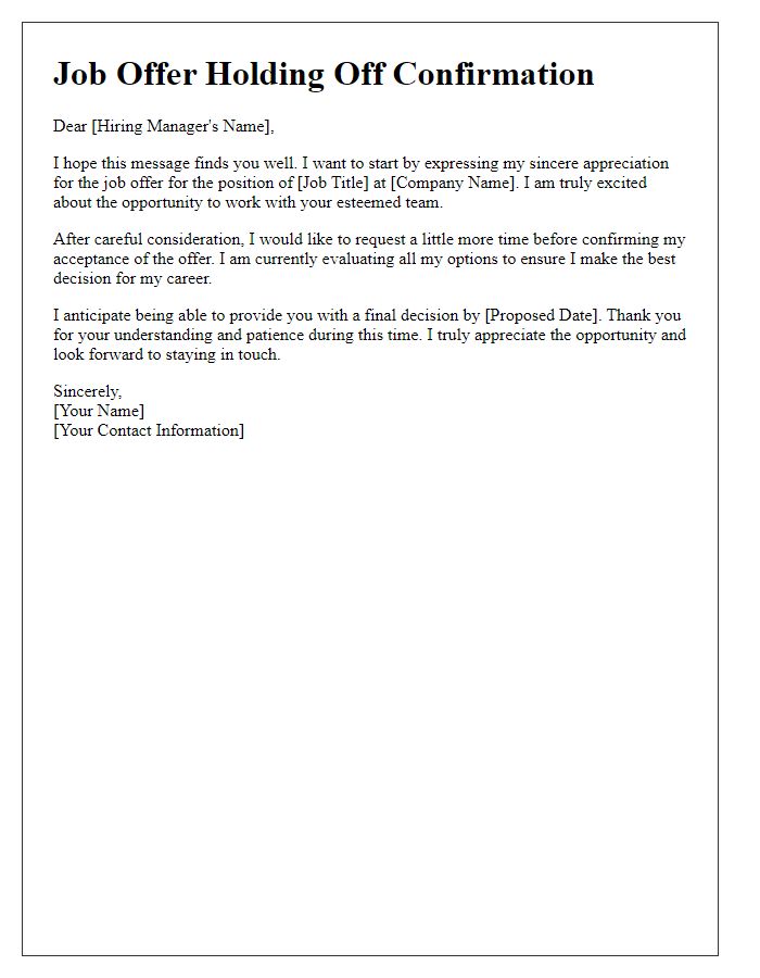 Letter template of holding off on job offer confirmation