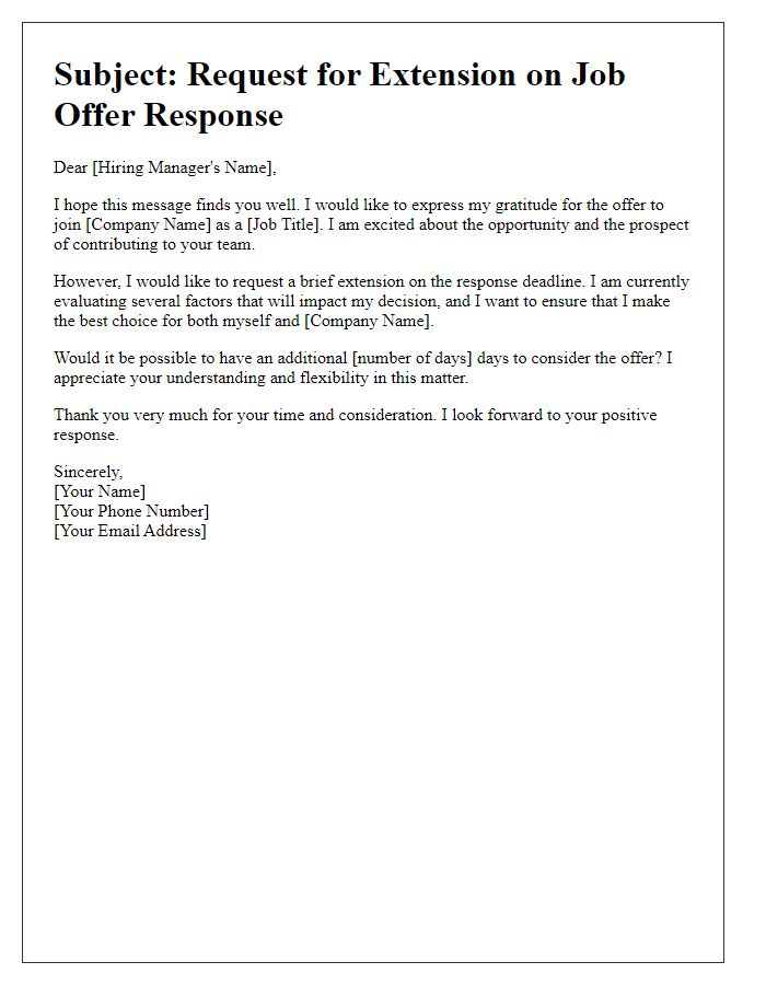 Letter template of negotiating a delay in job offer response